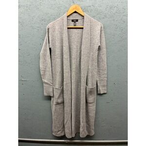 Aqua Cashmere Cardigan‎ Small Gray Long Open Front Ribbed Trim Pockets
